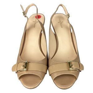 Cole Haan Tan Leather Slingback Peep Toe Pumps open toe